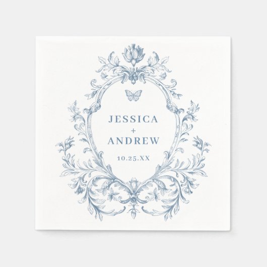 グレースビクトリアン華美フローラダスティブルー結婚ズ スタンダードカクテルナプキン (正面)