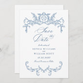 グレースビクトリアン華美フローラダスティブルー結婚ズ セーブザデート (正面/裏面)