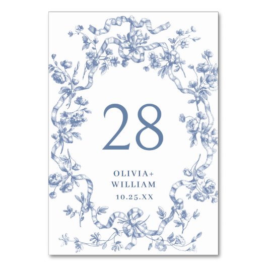 グレースビクトリアン華美フローラダスティブルー結婚ズ テーブルナンバー (正面)