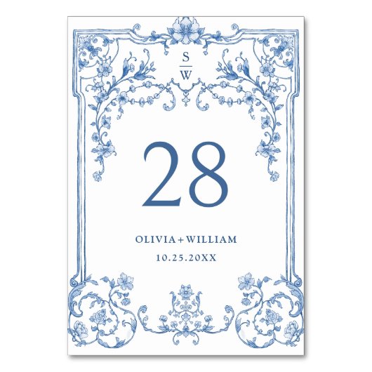 グレースビクトリアン華美フローラダスティブルー結婚ズ テーブルナンバー (正面)