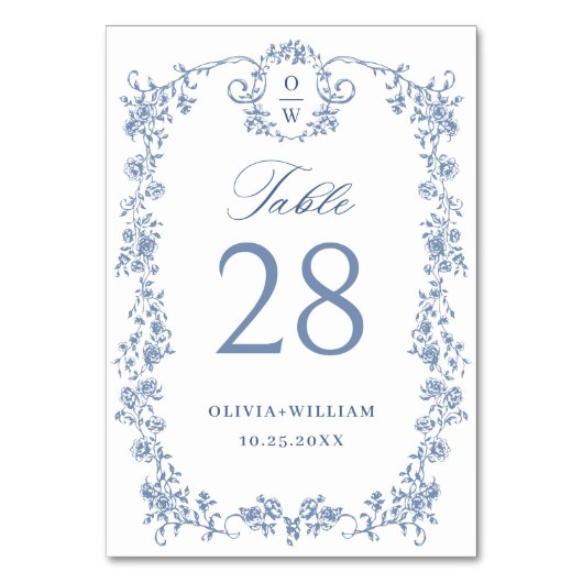 グレースビクトリアン華美フローラダスティブルー結婚ズ テーブルナンバー (正面)