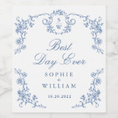 グレースビクトリアン華美フローラダスティブルー結婚ズ ワインラベル (シングルラベル)