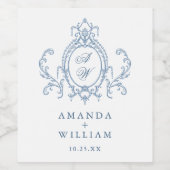 グレースビクトリアン華美フローラダスティブルー結婚ズ ワインラベル (シングルラベル)