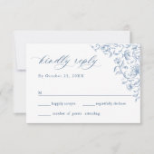 グレースビクトリアン華美フローラダスティブルー結婚ズ 出欠カード (正面)