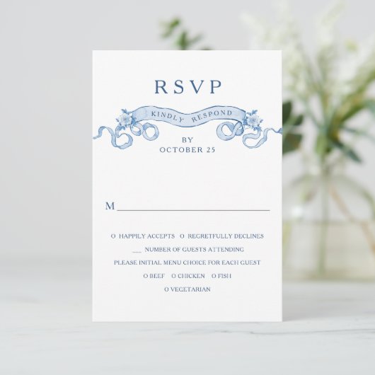 グレースビクトリアン華美フローラダスティブルー結婚ズ 出欠カード (スタンド正面)