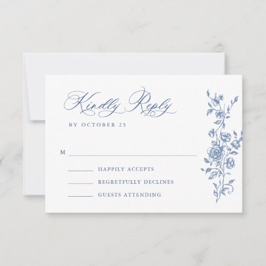 グレースビクトリアン華美フローラダスティブルー結婚ズ 出欠カード (正面)
