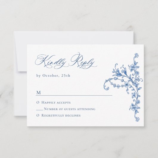 グレースビクトリアン華美フローラダスティブルー結婚ズ 出欠カード (正面)