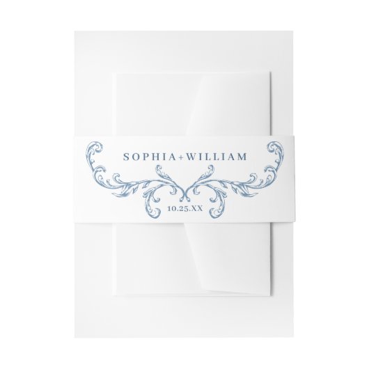 グレースビクトリアン華美フローラダスティブルー結婚ズ 招待状ベリーバンド (正面例)