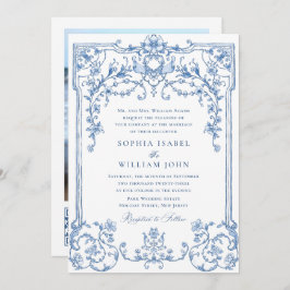 グレースビクトリアン華美フローラダスティブルー結婚ズ 招待状