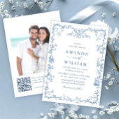 グレースビクトリアン華美フローラダスティブルー結婚ズ 招待状