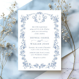 グレースビクトリアン華美フローラダスティブルー結婚ズ 招待状