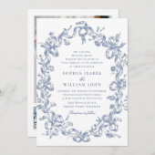 グレースビクトリアン華美フローラダスティブルー結婚ズ 招待状 (正面/裏面)