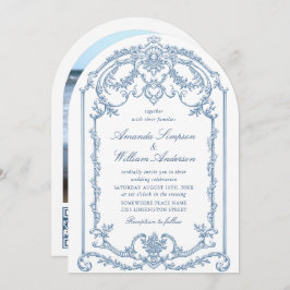 グレースビクトリアン華美フローラダスティブルー結婚ズ 招待状