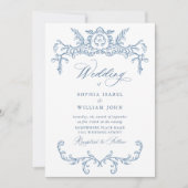 グレースビクトリアン華美フローラダスティブルー結婚ズ 招待状 (正面)