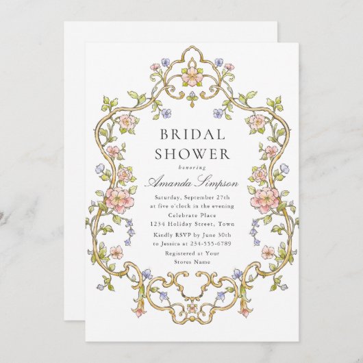 グレースビクトリアン華美フローラブライダルシャワー 招待状 (正面/裏面)