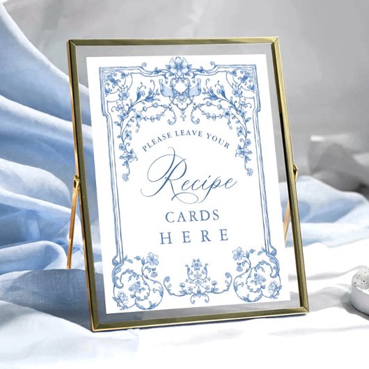 グレースビクトリアン華美フローラブルーレシピカード ポスター