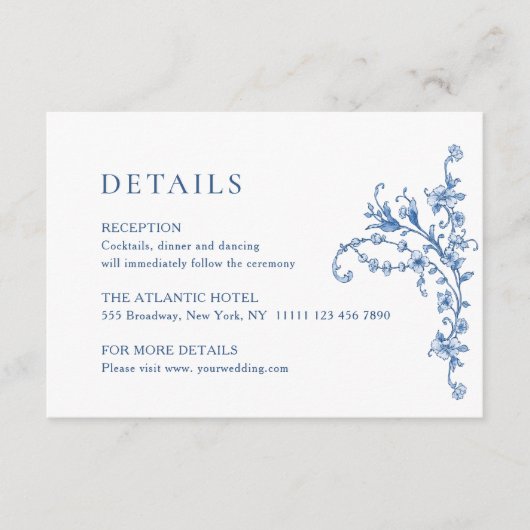 グレースビクトリアン華美フローラブルー結婚の詳細 エンクロージャーカード (正面)