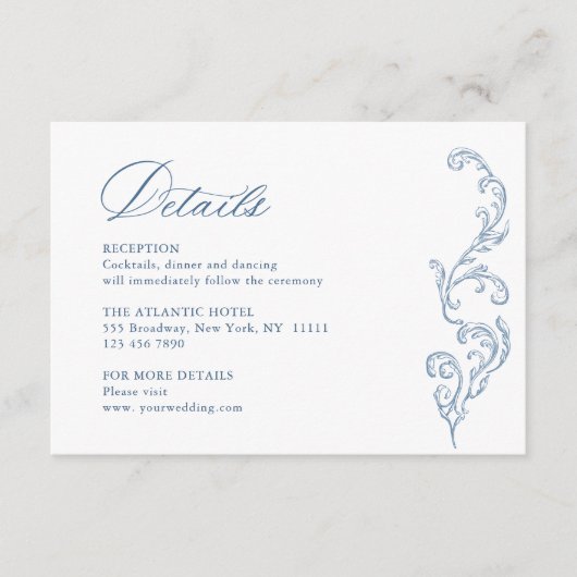 グレースビクトリアン華美フローラブルー結婚の詳細 エンクロージャーカード (正面)