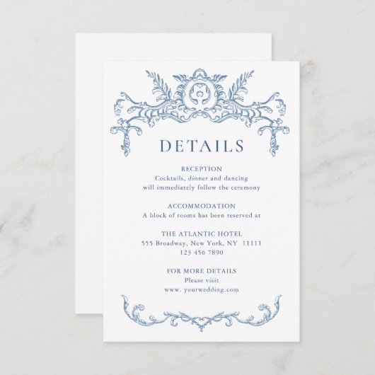 グレースビクトリアン華美フローラブルー結婚の詳細 エンクロージャーカード (正面/裏面)