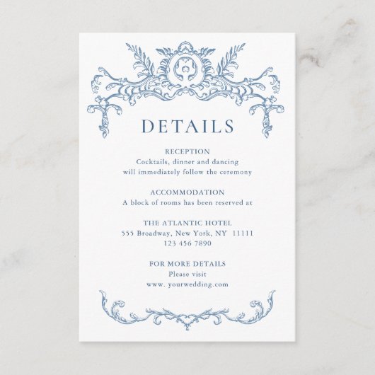 グレースビクトリアン華美フローラブルー結婚の詳細 エンクロージャーカード (正面)