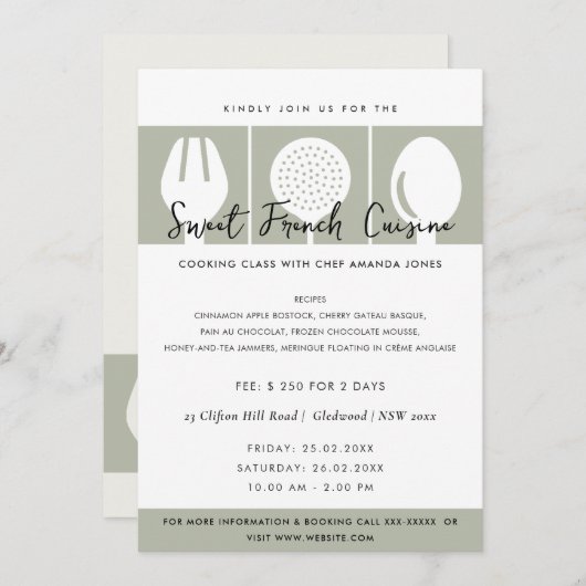 グレースプーンフォーク料理教室招待状テンプレート 招待状 (正面/裏面)