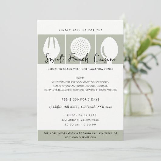グレースプーンフォーク料理教室招待状テンプレート 招待状 (スタンド正面)