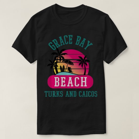 グレースベイ・ビーチ タークス・アンド・ケイコス諸島 ビーチ パラダイス Tシャツ (デザイン正面)
