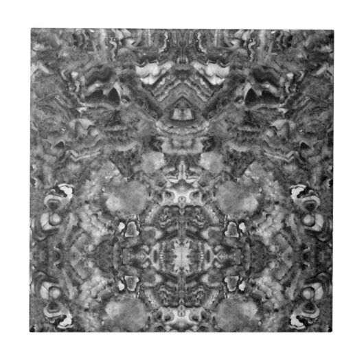 グレースモーキークォーツ、白黒グレーパターン タイル (正面)