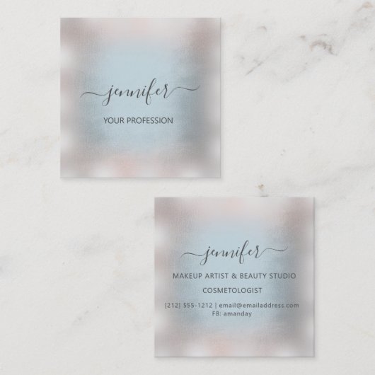 グレースモーキーブルーバラストライププロフェッショナルメイクアップ スクエア名刺 (正面/裏面)