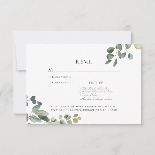 グレースユエレガントーカリプトゥスセージ結婚式RSVPカード 出欠カード (正面)