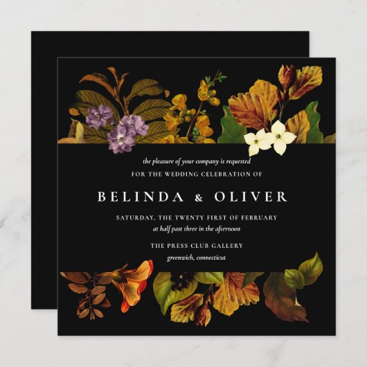 グレースヴィンテージダークスクエア結婚式招待状 招待状 (正面/裏面)