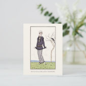 グレースーツフランスのファッションプレートイラストレーション ポストカード (スタンド正面)