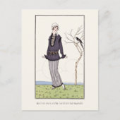 グレースーツフランスのファッションプレートイラストレーション ポストカード (正面)