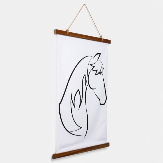 グレース威厳のある – ミニマリスト馬のラインアート 吊り下げ型タペストリー (傾斜あり)