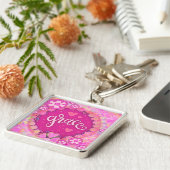 グレース感動的ハートフローラかわいらしピンク キーホルダー (側面)