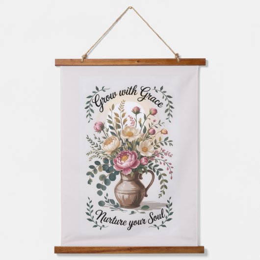 グレース花模様付き花瓶 吊り下げ型タペストリー (正面)