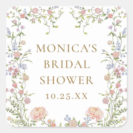 グレース華美パステル赤面フローラブライダルシャワー スクエアシール (正面)