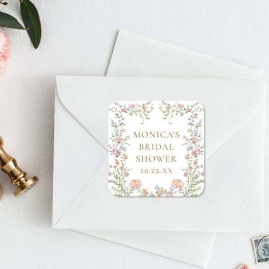 グレース華美パステル赤面フローラブライダルシャワー スクエアシール