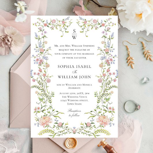 グレース華美パステル赤面フローラ結婚ズ 招待状