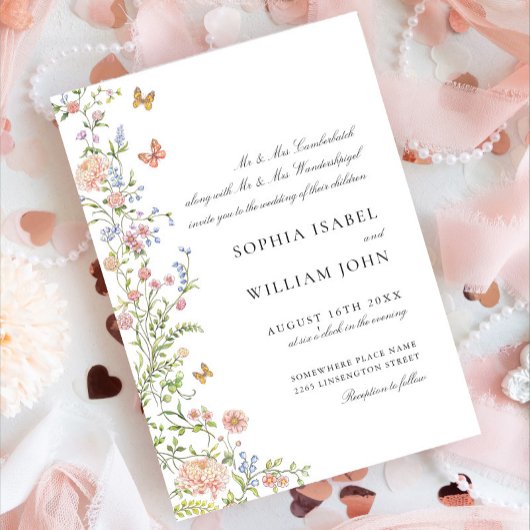 グレース華美パステル赤面フローラ結婚ズ 招待状