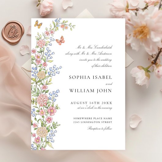 グレース華美パステル赤面フローラ結婚ズ 招待状