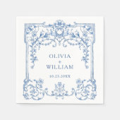 グレース華美ビクトリアンフローラブルー結婚フラワーズ スタンダードカクテルナプキン (正面)