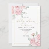 グレース赤面フローラと金ゴールドガールベビーシャワー 招待状 (正面)