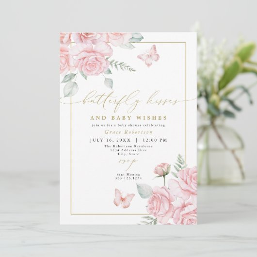 グレース赤面フローラバタフライキスベビーシャワー 招待状 (スタンド正面)