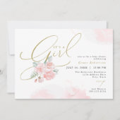 グレース赤面フローラ金ゴールド女の子ベビーシャワー 招待状 (正面)