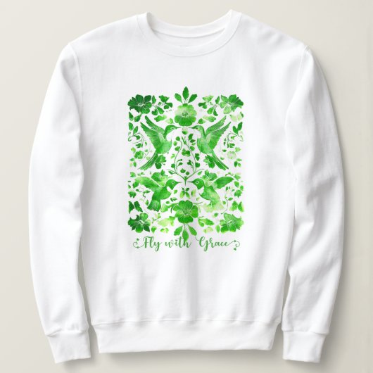 グレースMintGreen鳥のリント感動的カットで飛行 スウェットシャツ (デザイン正面)