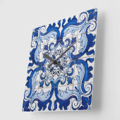 グレーズタイルポルトガル語アズレジョスタイル スクエア壁時計 (傾斜)