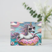 グレーズドドーナツに浮かぶ可愛らしいユニコーン ポストカード (スタンド正面)