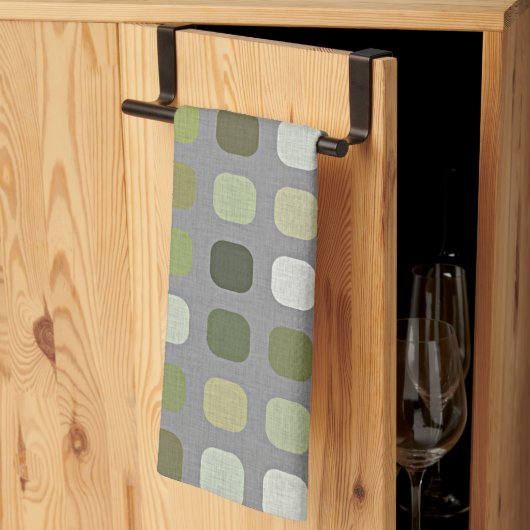 グレーセージオリーブグリーンラウンドスクウェアArt Pattern キッチンタオル (三つ折り)