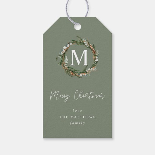 グレーセージユーカリリースモノグラム ギフトタグ (正面)